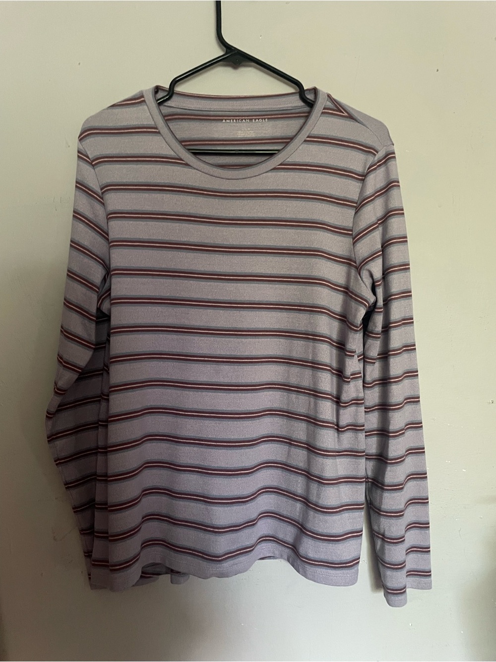 American Eagle Outfitters Lilac and Burgundy Striped Long-Sleeve Tee